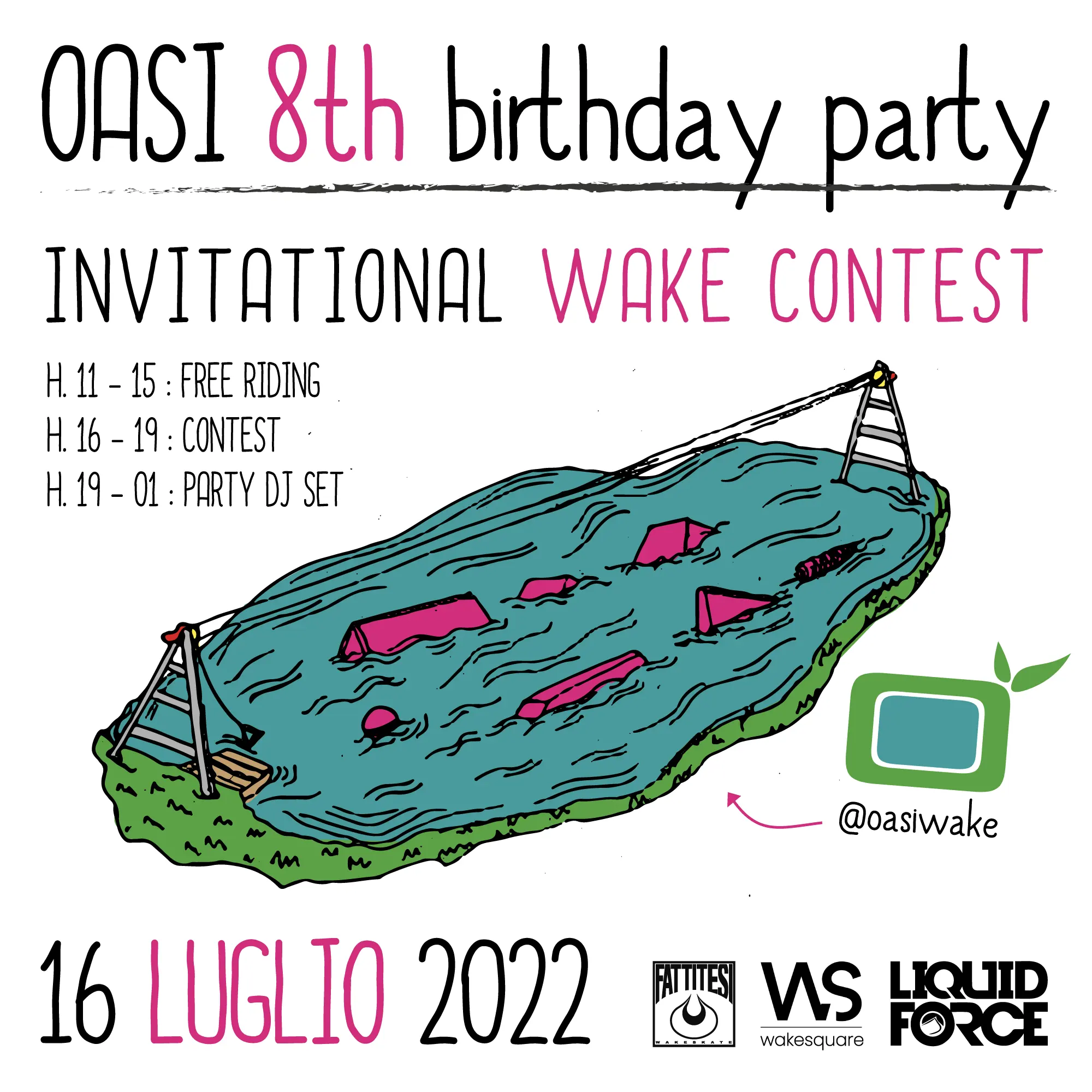 Oasi Wakepark 8th Birthday Party, 16 Luglio 2022 locandina wake invitational 2022 oasiwake 3