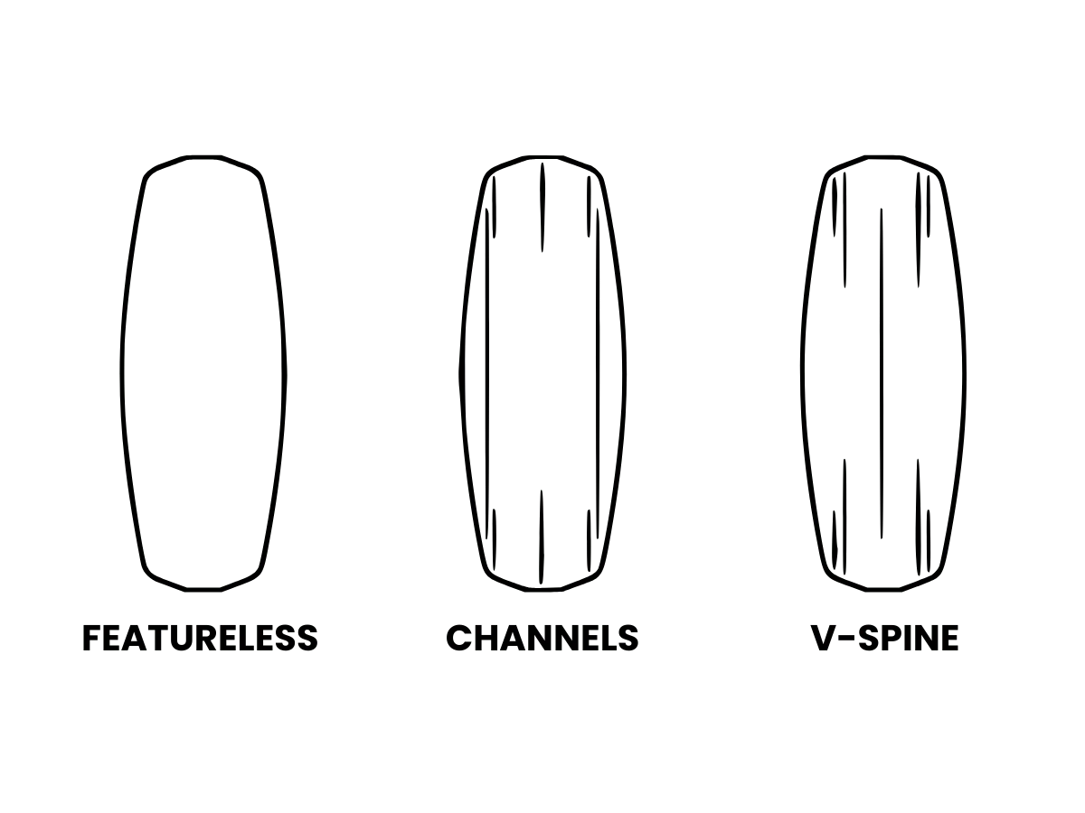 Tavola da wakeboard: tiplogie shape featureless, channels, v-spine